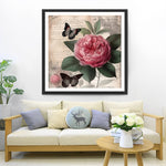 Rote Pfingstrose und schwarze Schmetterlinge Diamond Painting