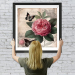 Rote Pfingstrose und schwarze Schmetterlinge Diamond Painting