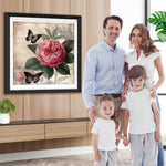 Rote Pfingstrose und schwarze Schmetterlinge Diamond Painting