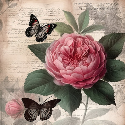 Rote Pfingstrose und schwarze Schmetterlinge Diamond Painting