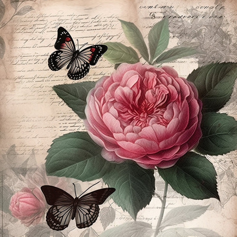 Rote Pfingstrose und schwarze Schmetterlinge Diamond Painting