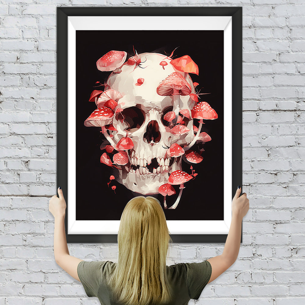 Rote Pilze auf dem Schädel Diamond Painting