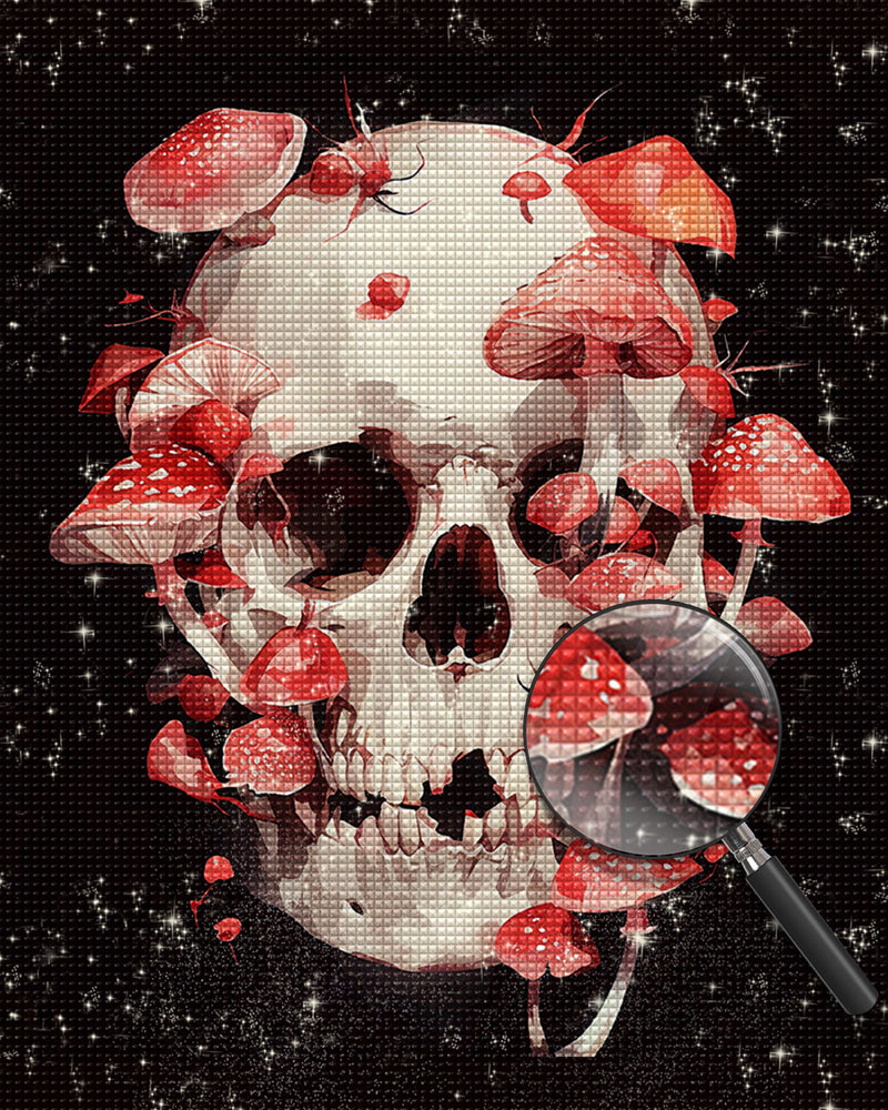 Rote Pilze auf dem Schädel Diamond Painting