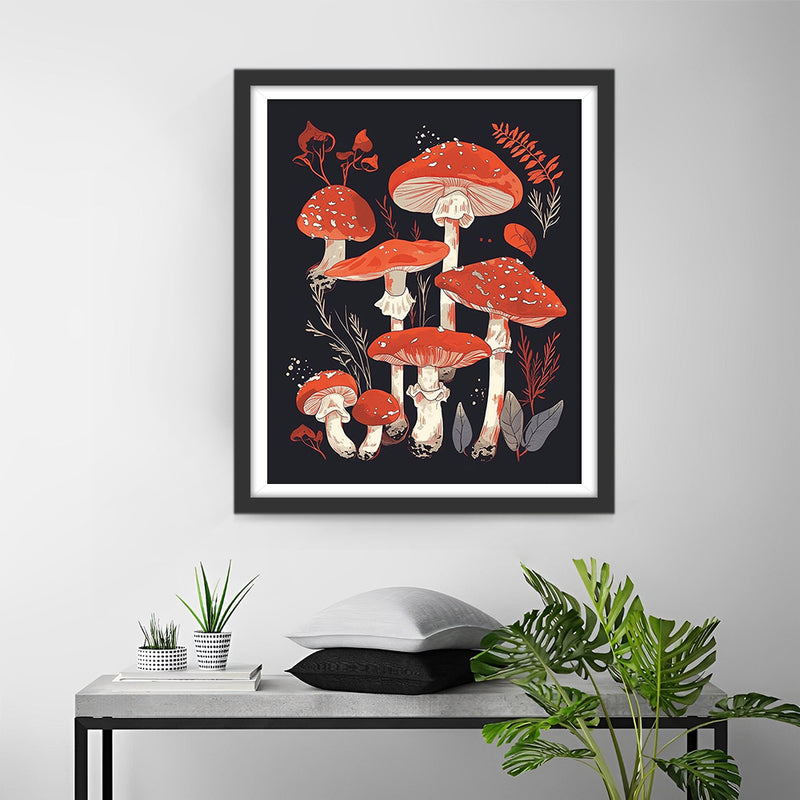 Rote Pilze in der Dunkelheit Diamond Painting