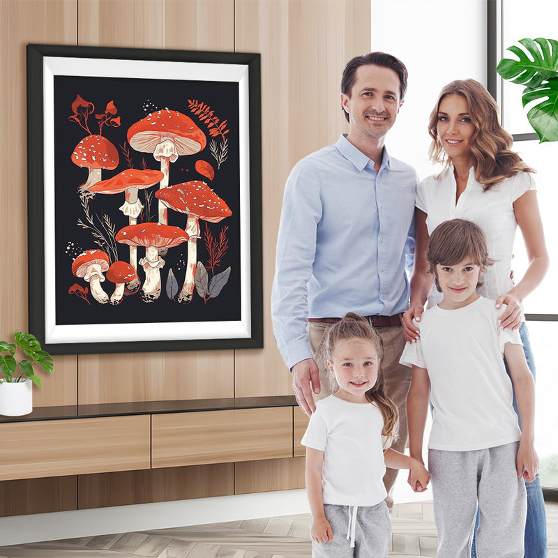 Rote Pilze in der Dunkelheit Diamond Painting