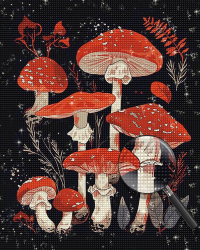 Rote Pilze in der Dunkelheit Diamond Painting