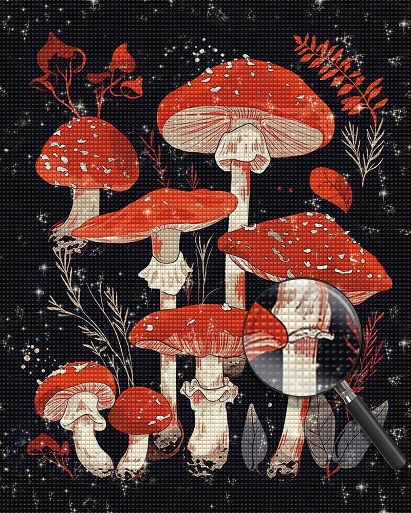 Rote Pilze in der Dunkelheit Diamond Painting