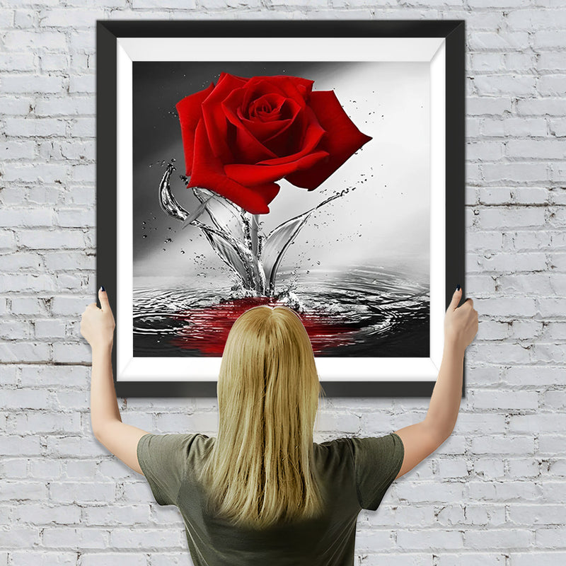 Rote Rose aus dem Wasser Diamond Painting