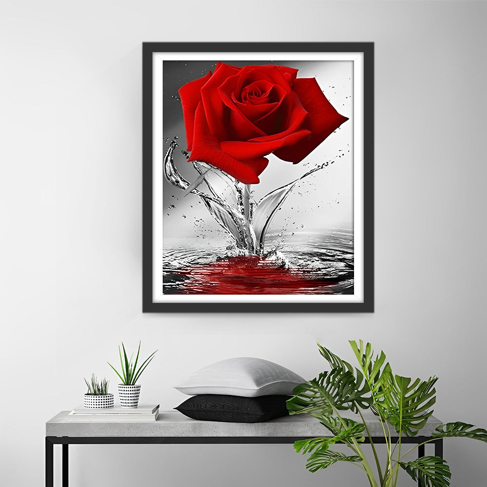 Rote Rose im Wasser Diamond Painting