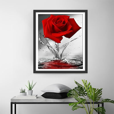 Rote Rose im Wasser Diamond Painting