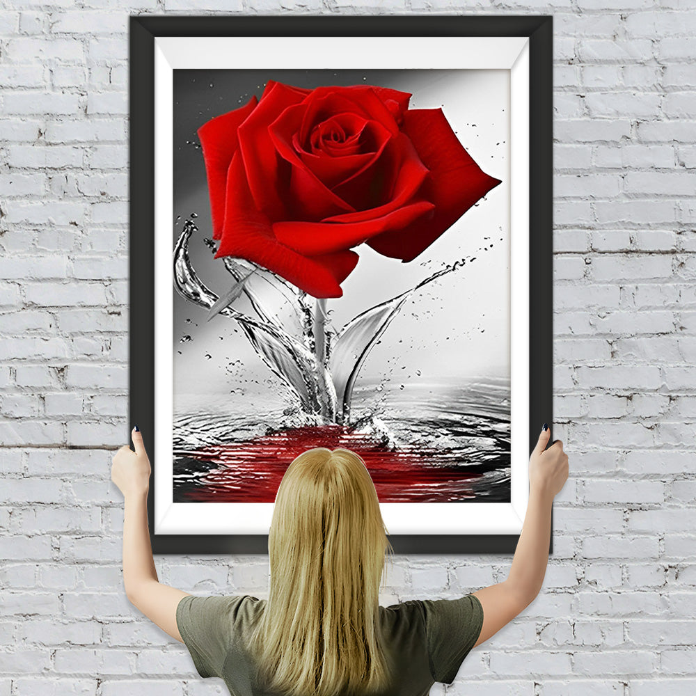 Rote Rose im Wasser Diamond Painting