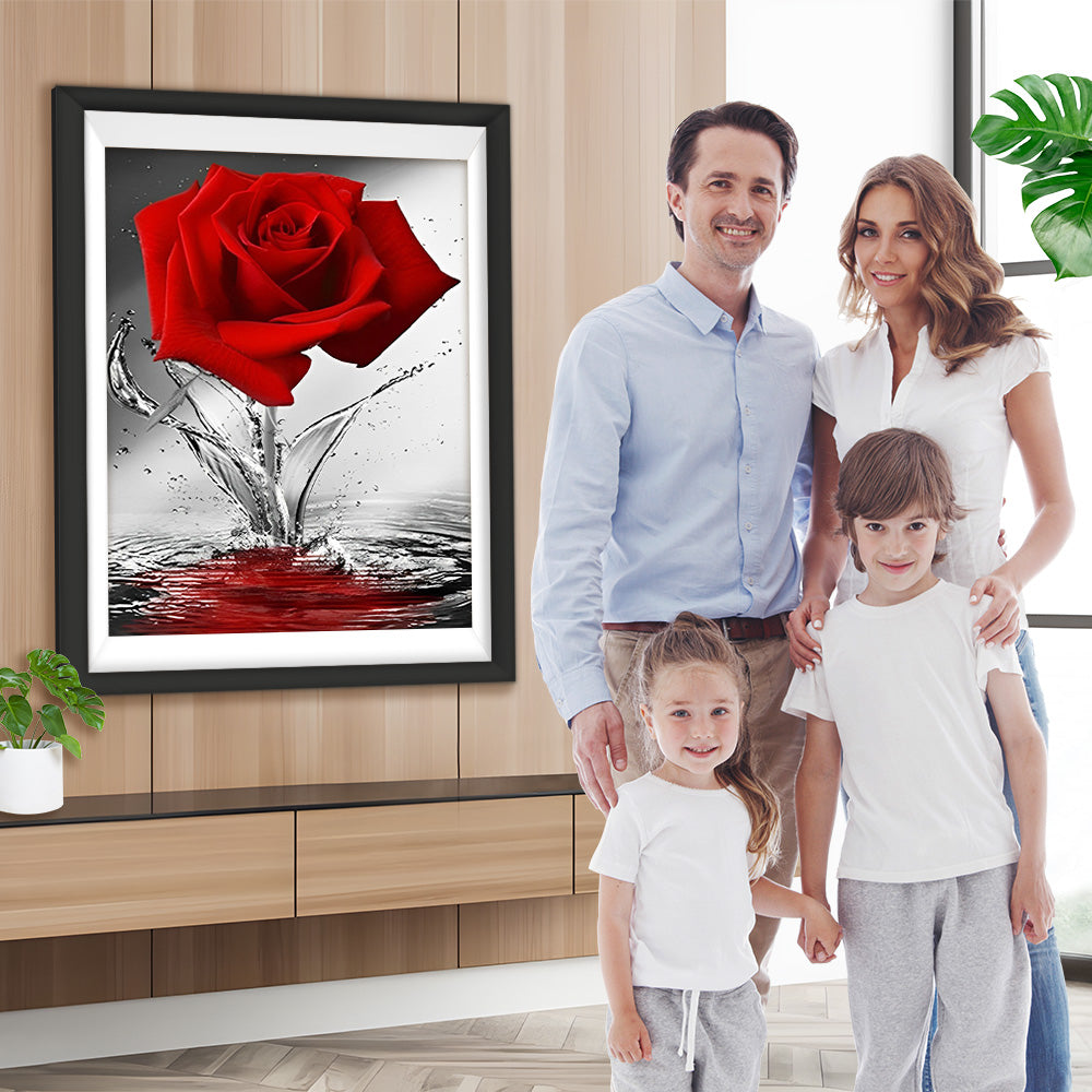 Rote Rose im Wasser Diamond Painting