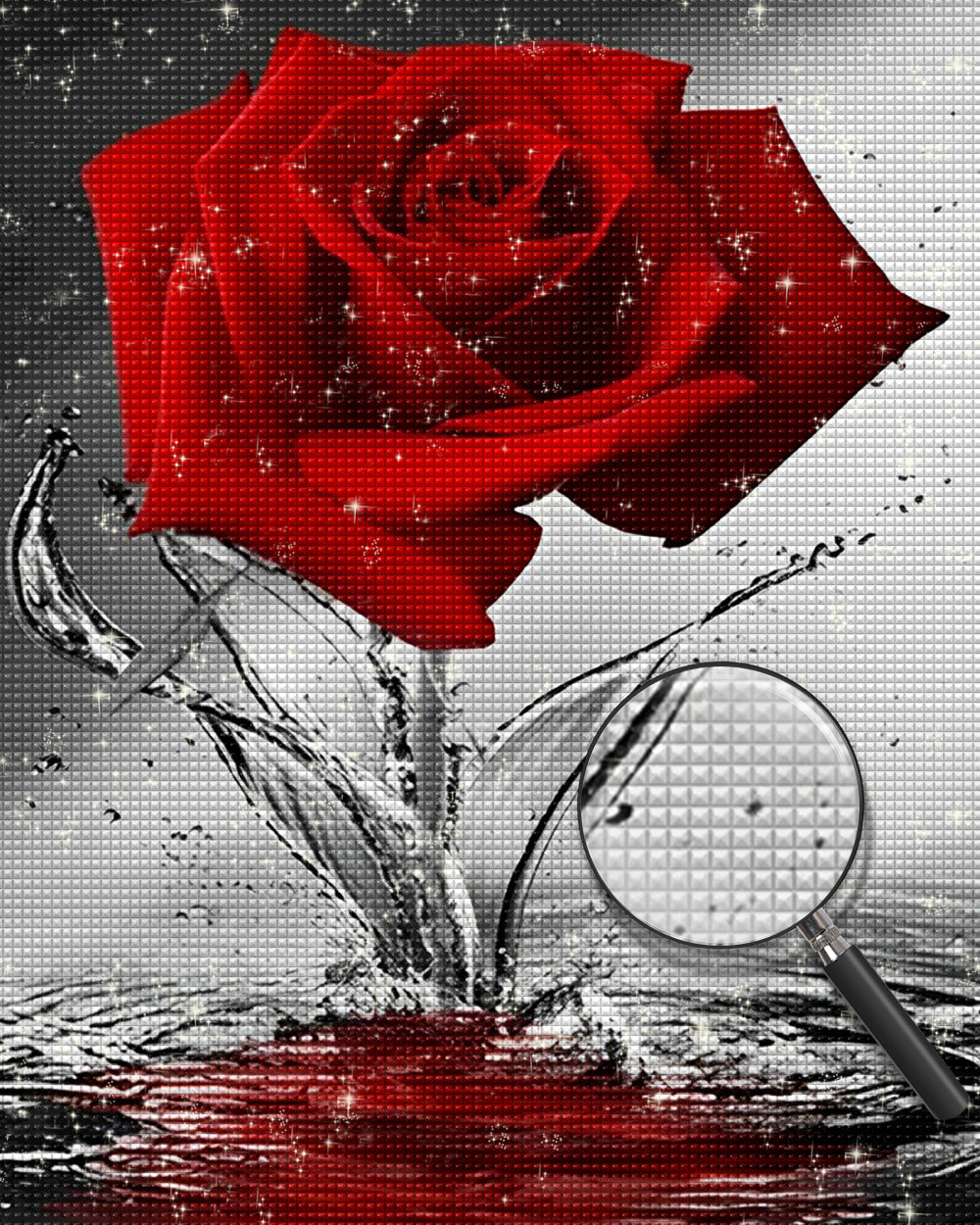 Rote Rose im Wasser Diamond Painting