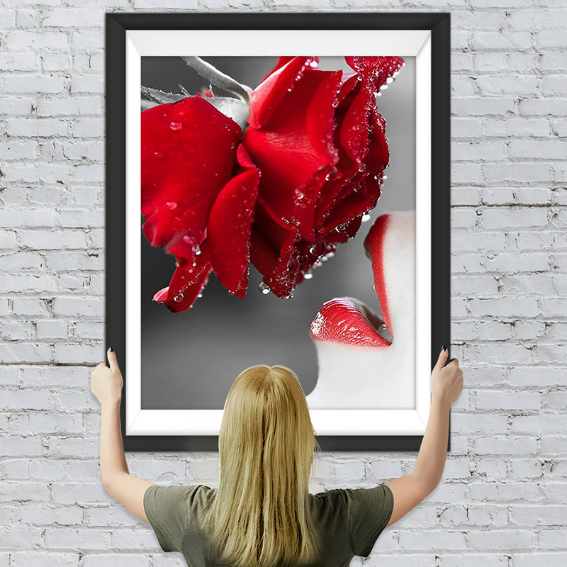 Rote Rose und Lippen Diamond Painting