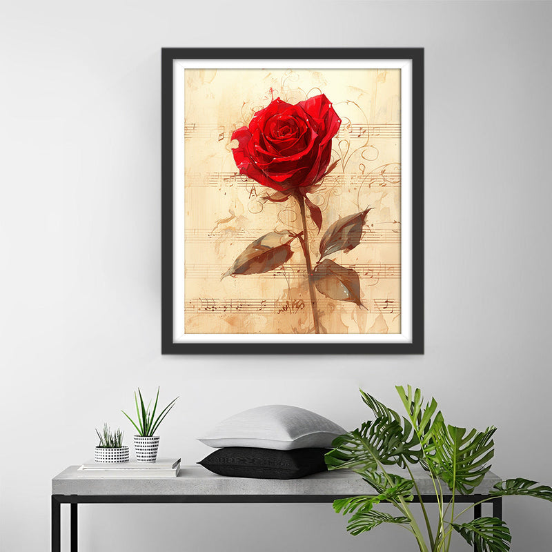 Rote Rose und Musiknoten Diamond Painting