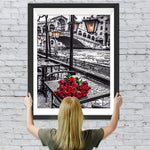 Rote Rosen auf der Straße Diamond Painting