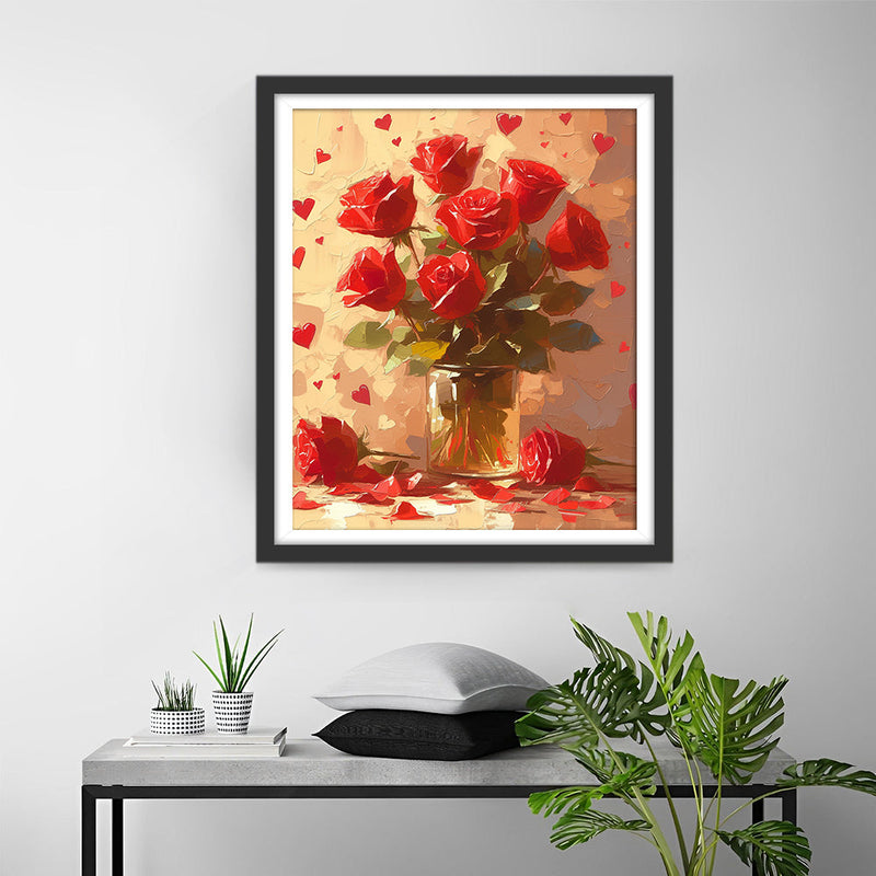 Rote Rosen in Glasvase Diamond Painting