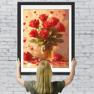 Rote Rosen in Glasvase Diamond Painting