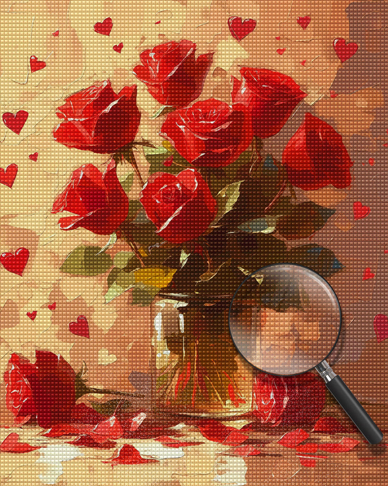 Rote Rosen in Glasvase Diamond Painting