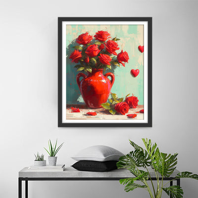 Rote Rosen in Roter Vase Diamond Painting