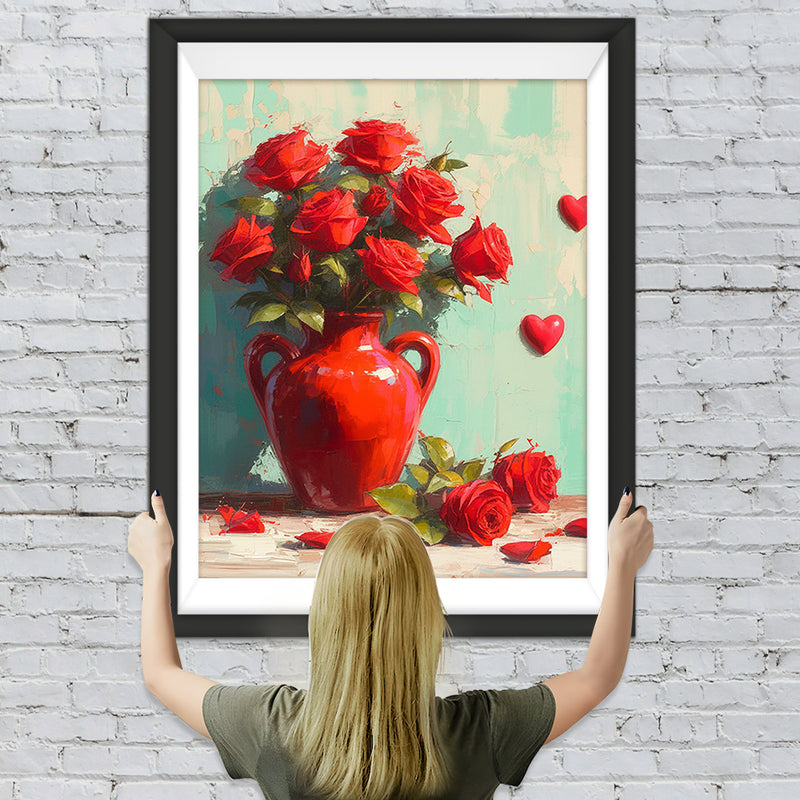 Rote Rosen in Roter Vase Diamond Painting