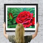 Rote Rosen und grüne Blätter Diamond Painting