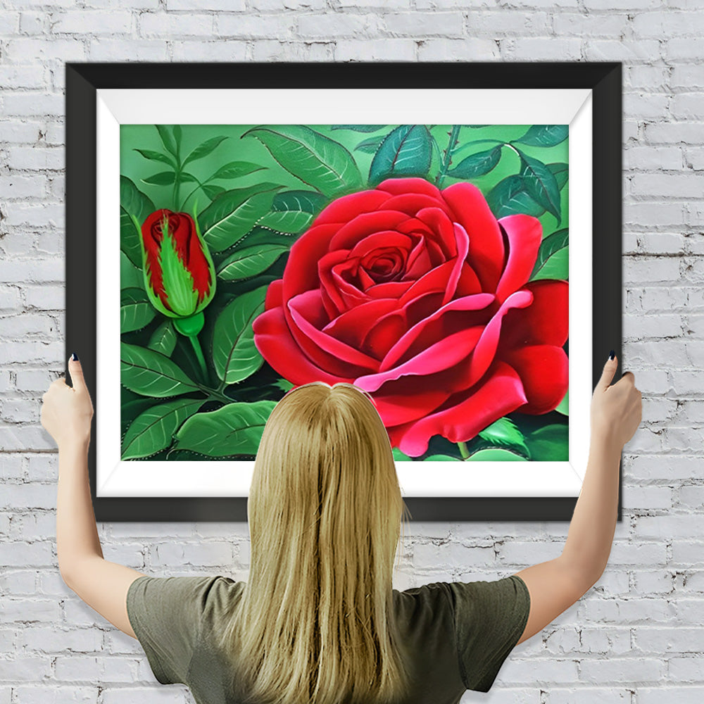 Rote Rosen und grüne Blätter Diamond Painting