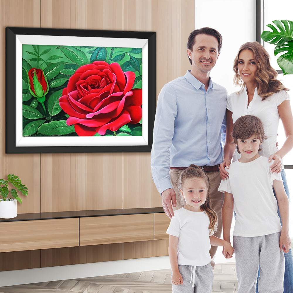 Rote Rosen und grüne Blätter Diamond Painting