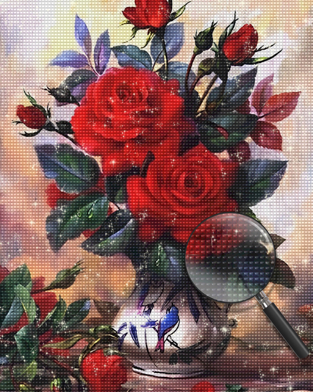 Rote Rosen und Knospen Diamond Painting