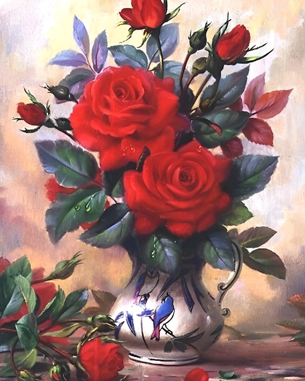 Rote Rosen und Knospen Diamond Painting