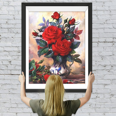 Rote Rosen und Knospen mit Dornen Diamond Painting