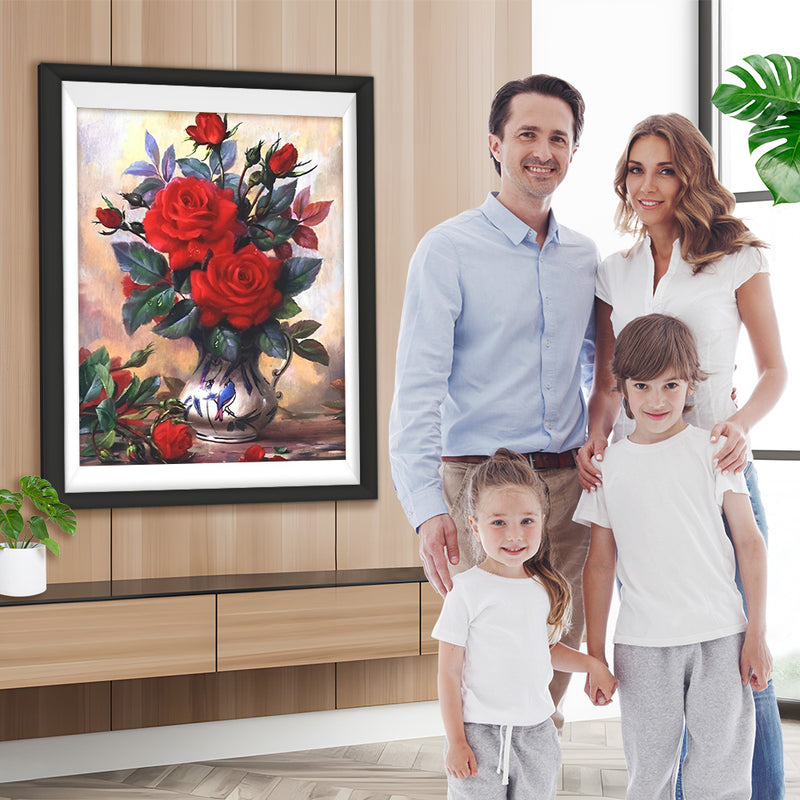 Rote Rosen und Knospen mit Dornen Diamond Painting