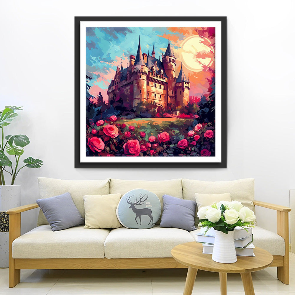 Rote Rosen und Schloss Diamond Painting