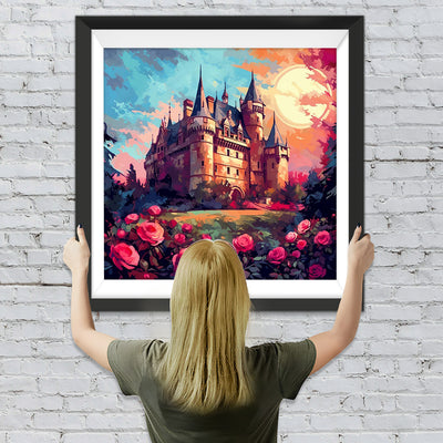 Rote Rosen und Schloss Diamond Painting