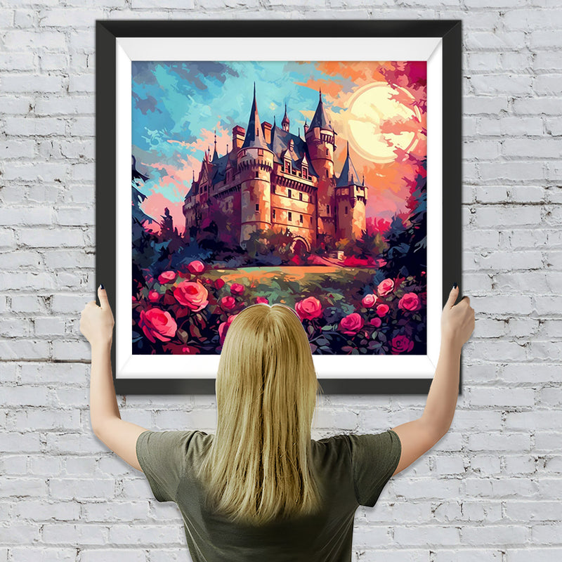 Rote Rosen und Schloss Diamond Painting