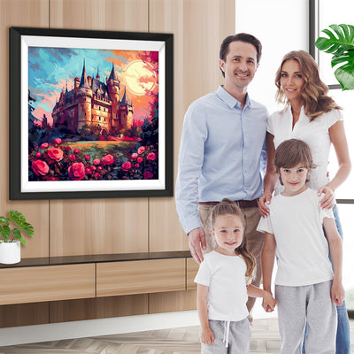 Rote Rosen und Schloss Diamond Painting
