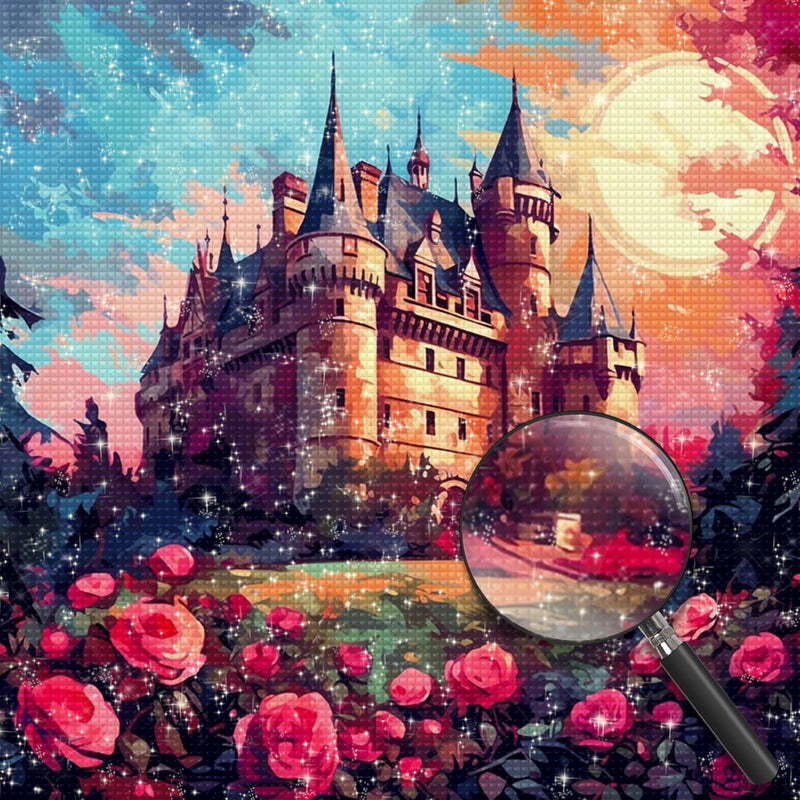 Rote Rosen und Schloss Diamond Painting