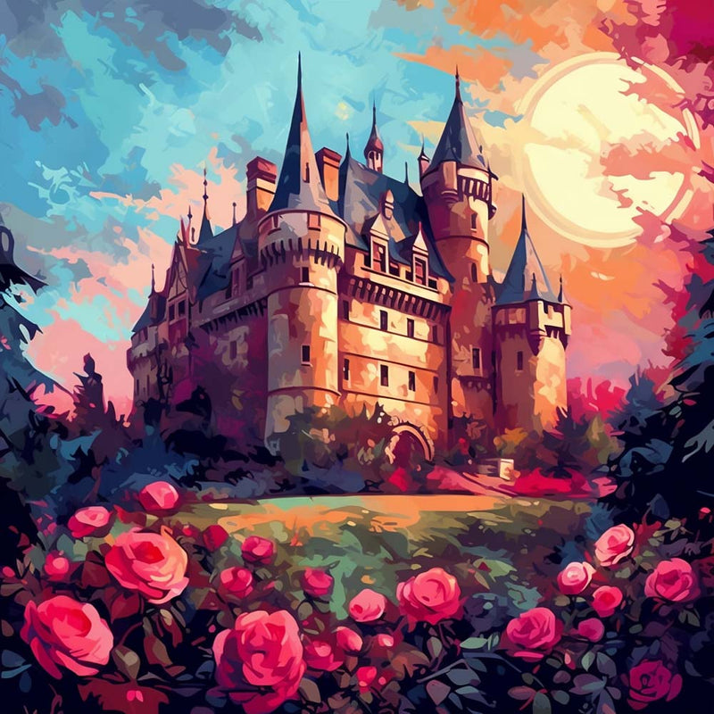 Rote Rosen und Schloss Diamond Painting