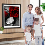 Rote Rosen und Uhr Diamond Painting