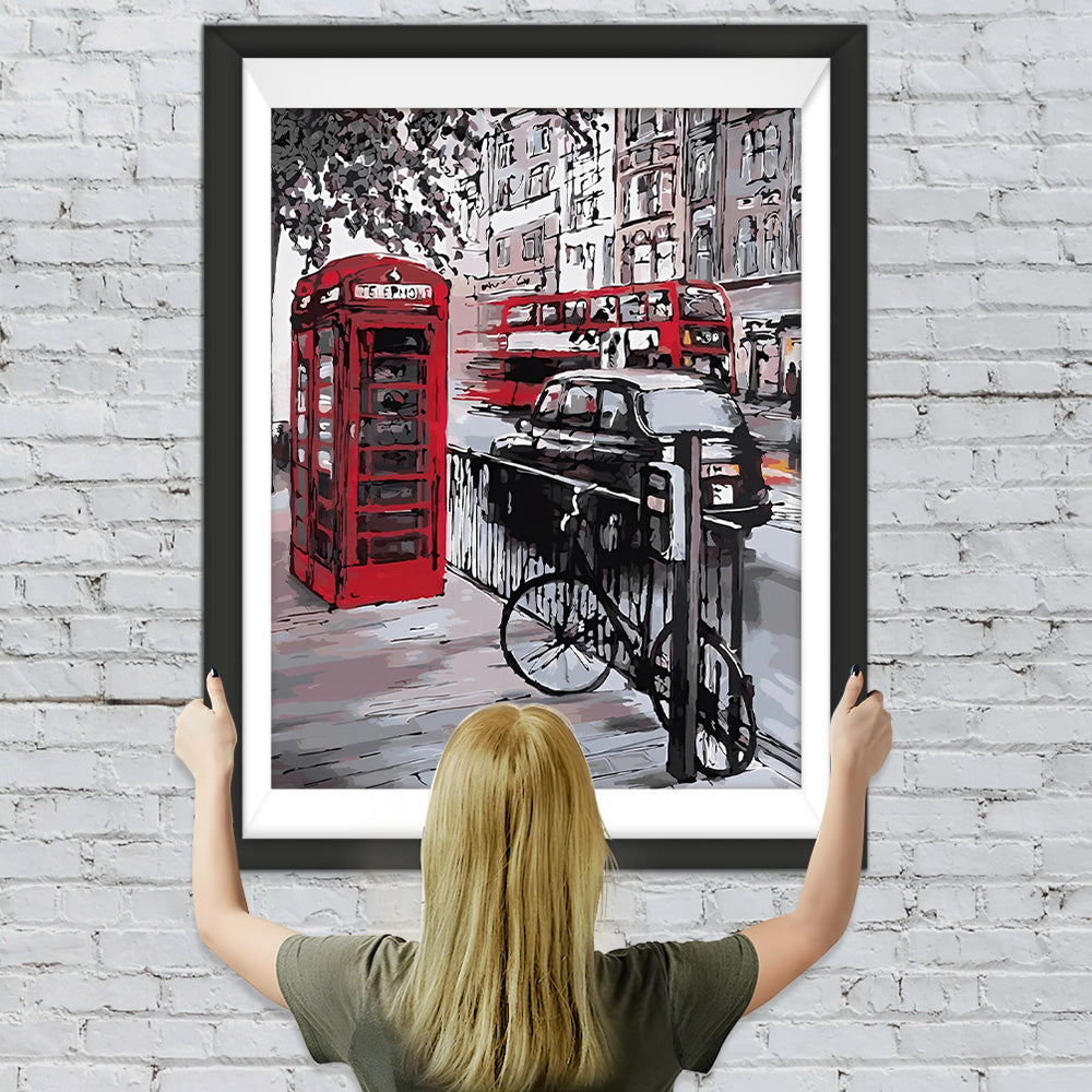 Rote Telefonzelle auf der Straße Diamond Painting