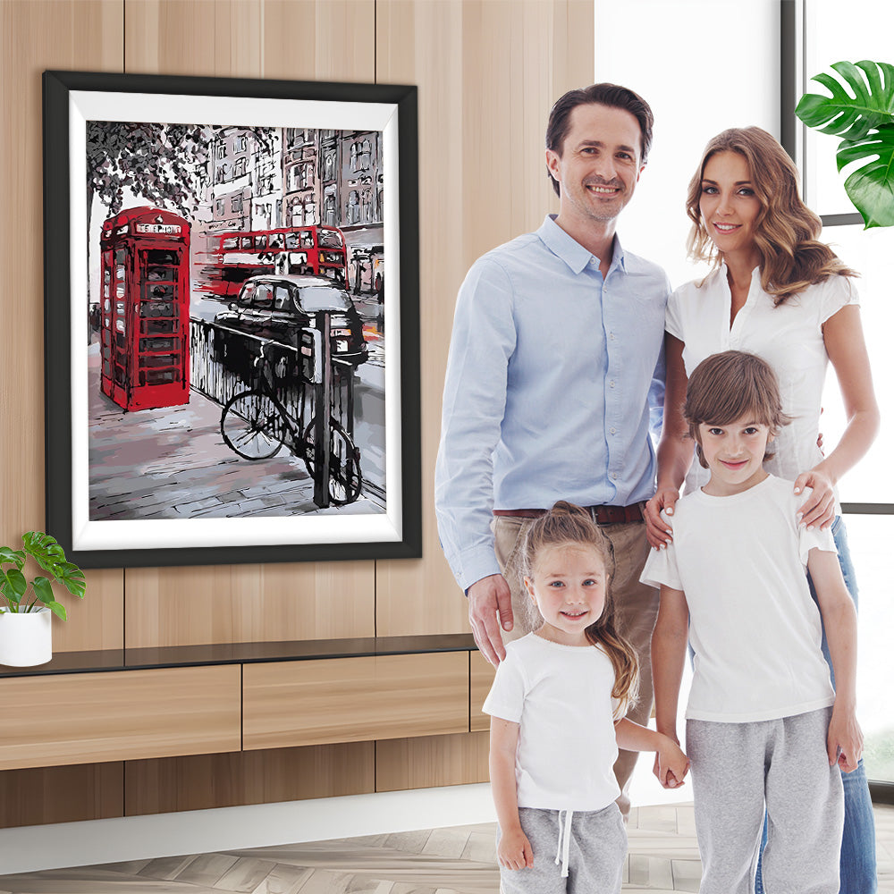 Rote Telefonzelle auf der Straße Diamond Painting