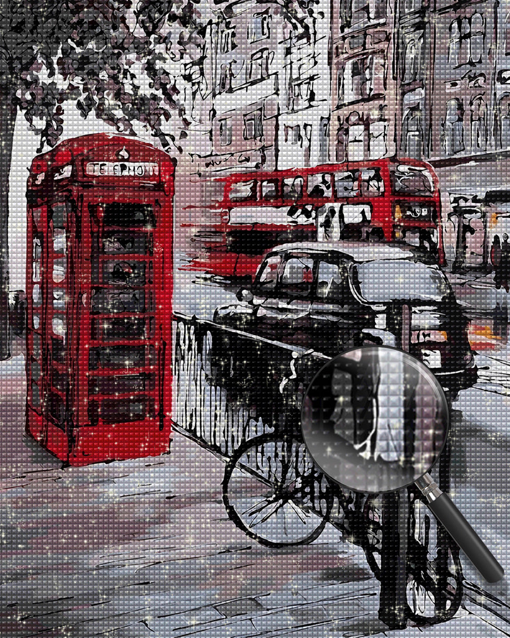 Rote Telefonzelle auf der Straße Diamond Painting