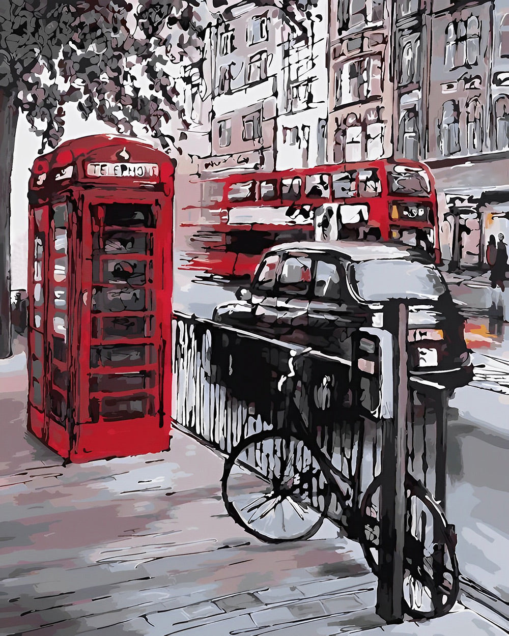 Rote Telefonzelle auf der Straße Diamond Painting