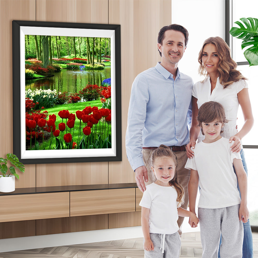 Rote Tulpen im Wald Diamond Painting