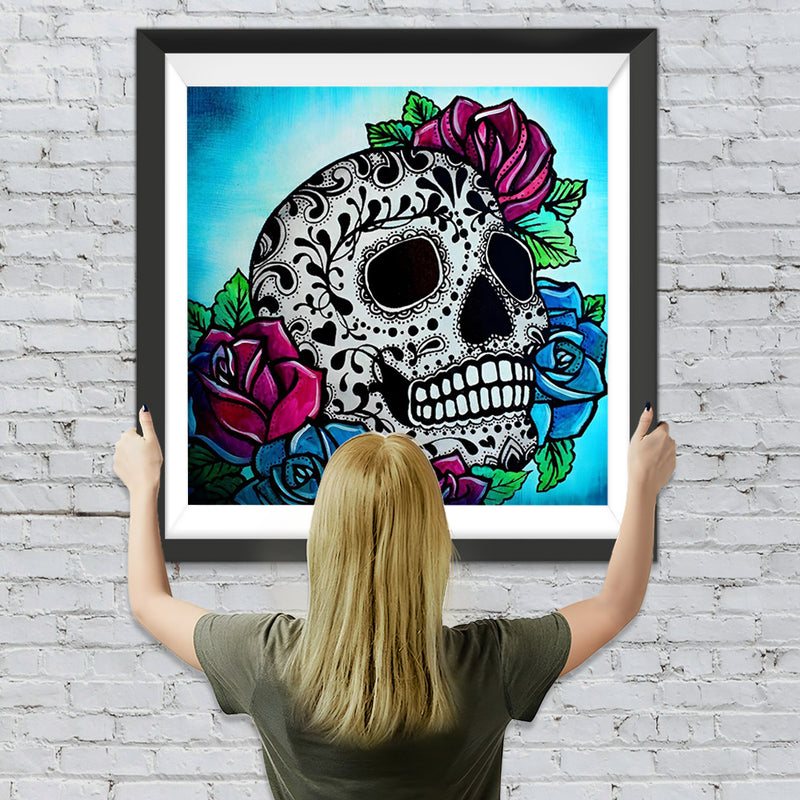 Rote und blaue Rosen und Totenkopf Diamond Painting