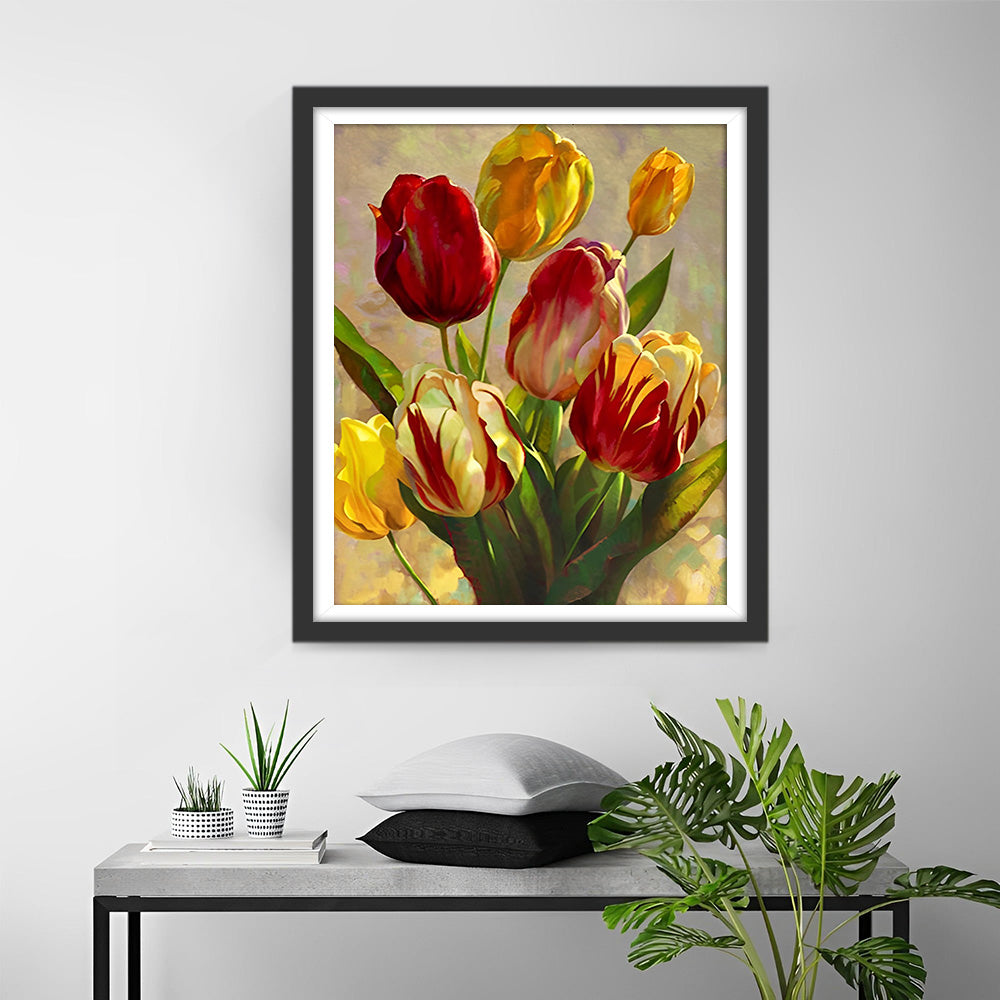 Rote und gelbe Tulpen Diamond Painting