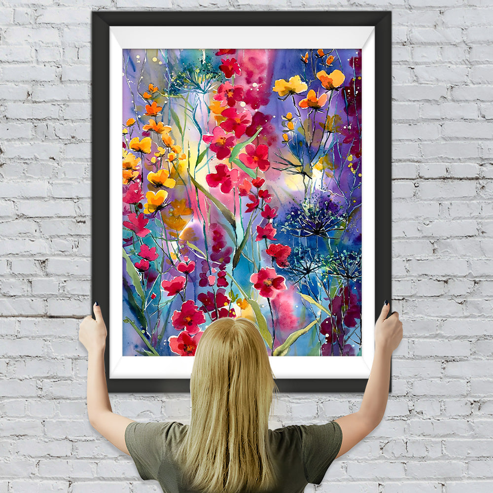 Rote und gelbe Wildblumen Diamond Painting