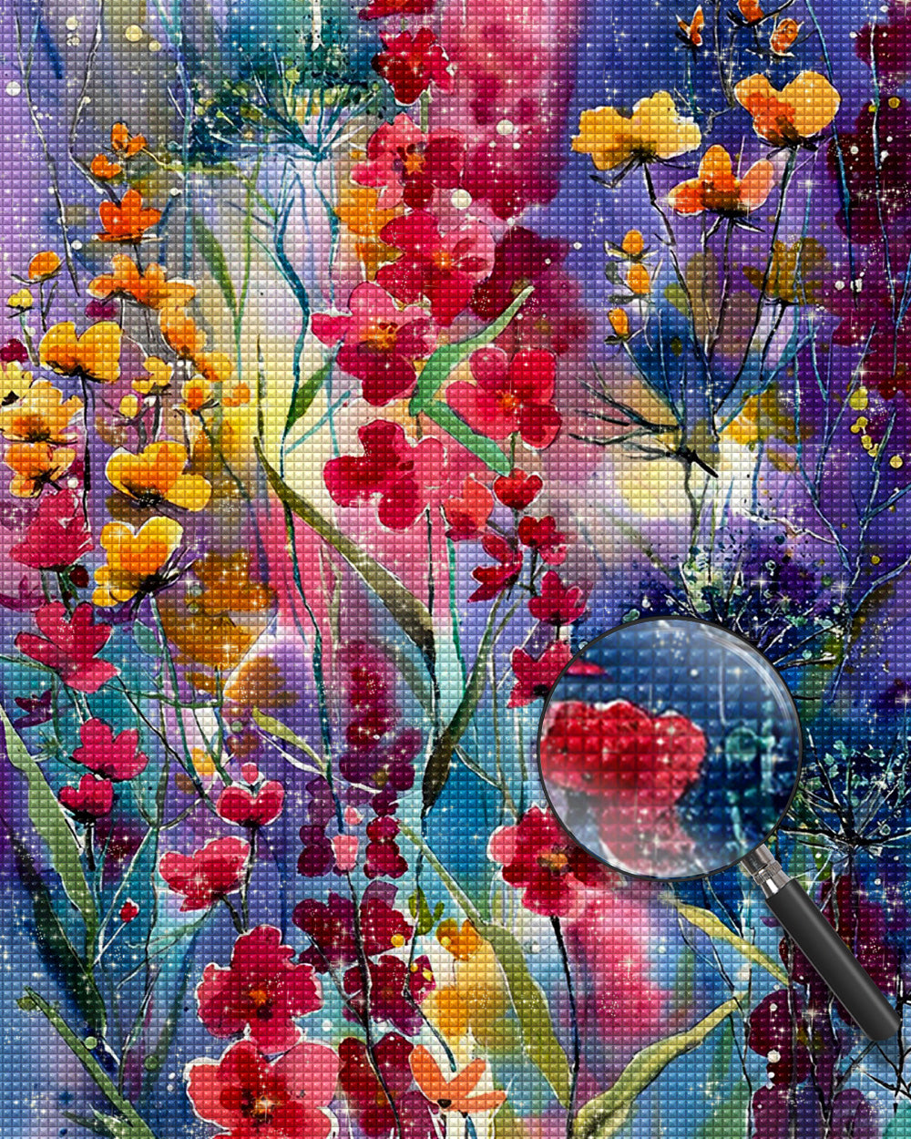 Rote und gelbe Wildblumen Diamond Painting
