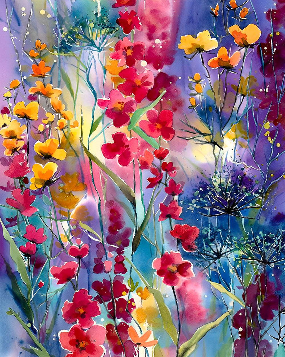 Rote und gelbe Wildblumen Diamond Painting