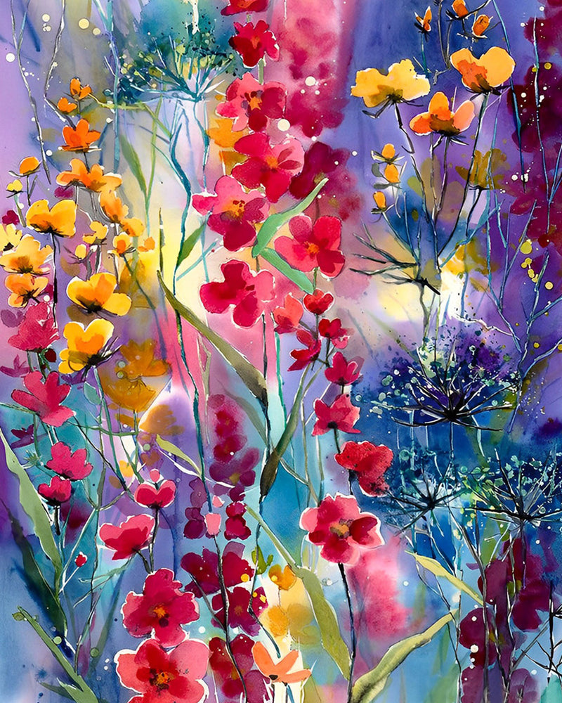 Rote und gelbe Wildblumen Diamond Painting